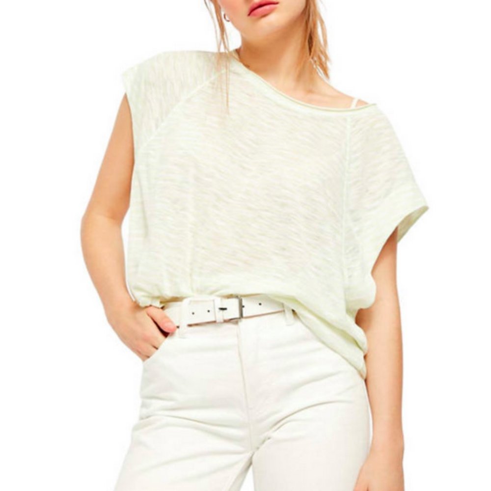 FREE PEOPLE WE THE FREE SHORT SLEEVE WHITE LIME STRIPED HALO TEE TOP